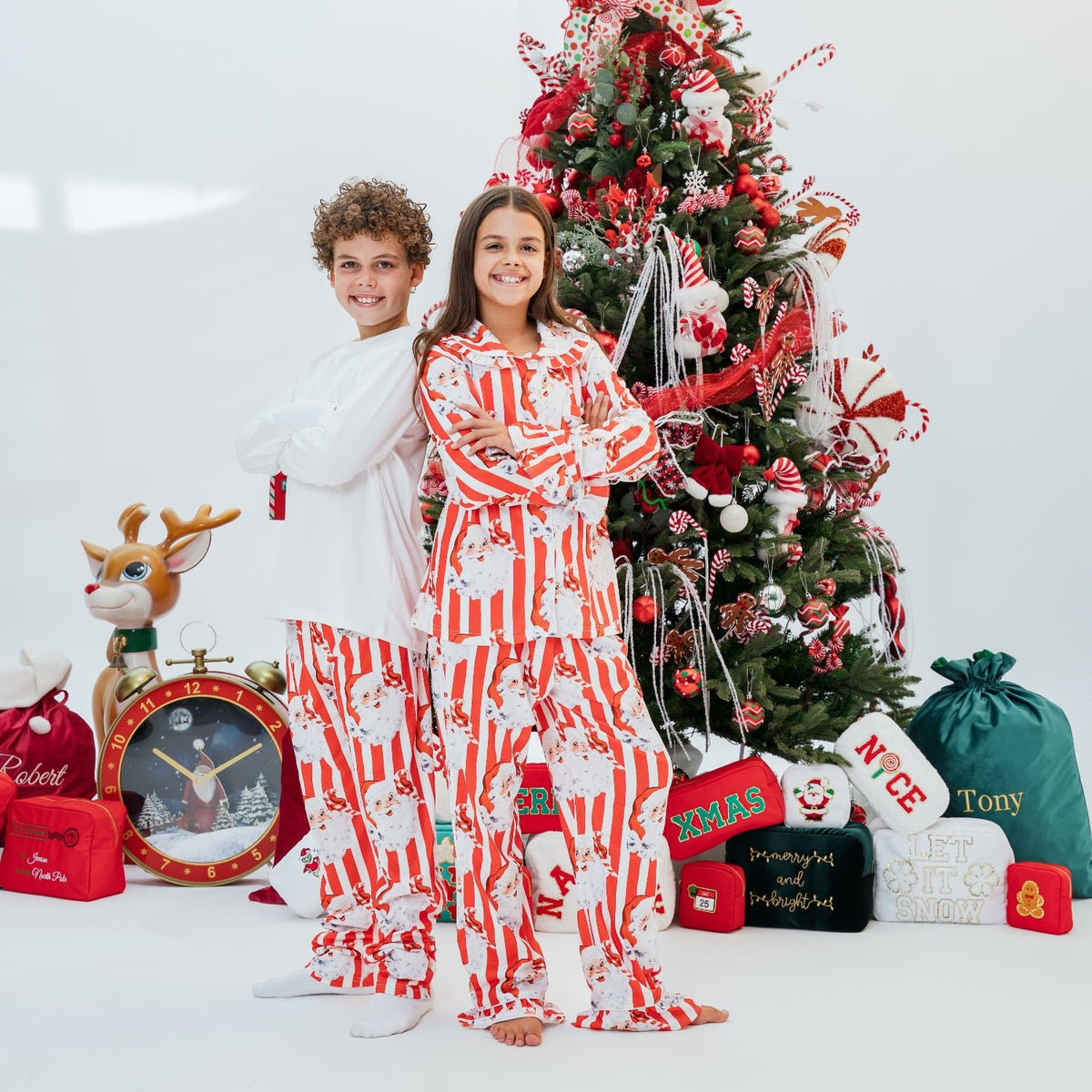 Girls Personalised Santa Stripe Pyjamas - The Happy Tribe