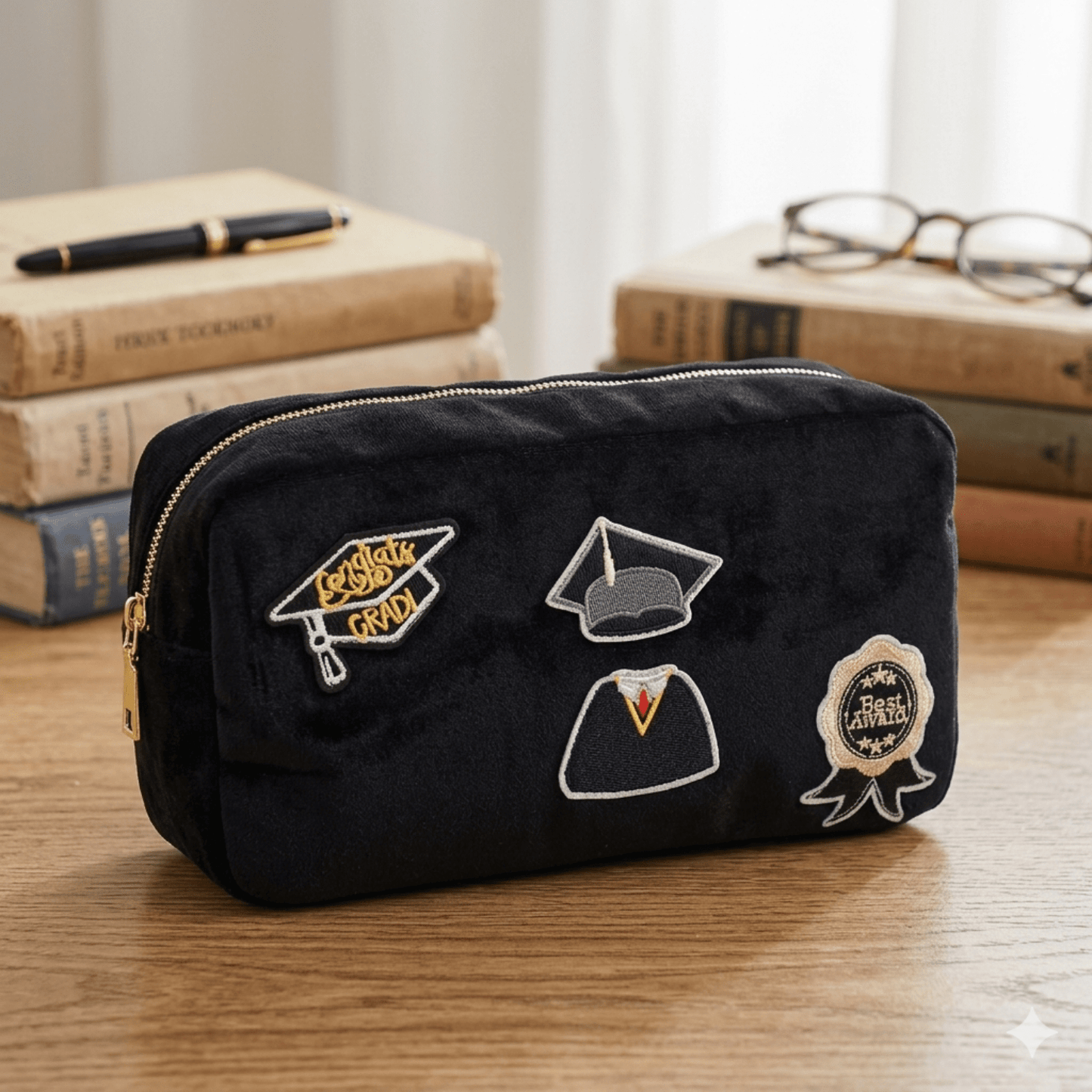 "Graduation" Medium Velvet Pouch, Black - The Happy Tribe