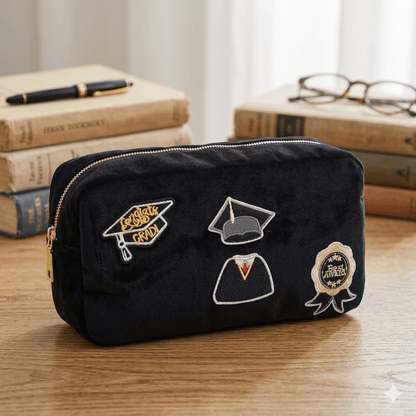 "Graduation" Medium Velvet Pouch, Black - The Happy Tribe