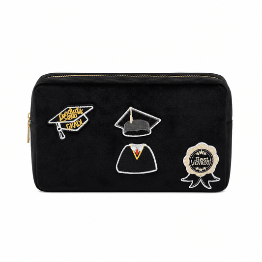 "Graduation" Medium Velvet Pouch, Black - The Happy Tribe