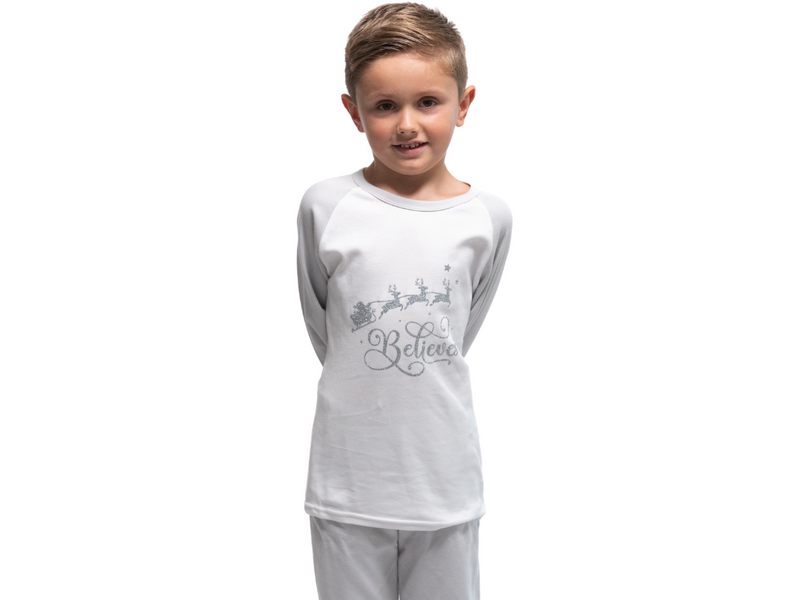 Grey Personalised Children's  'Believe' Christmas Pjs