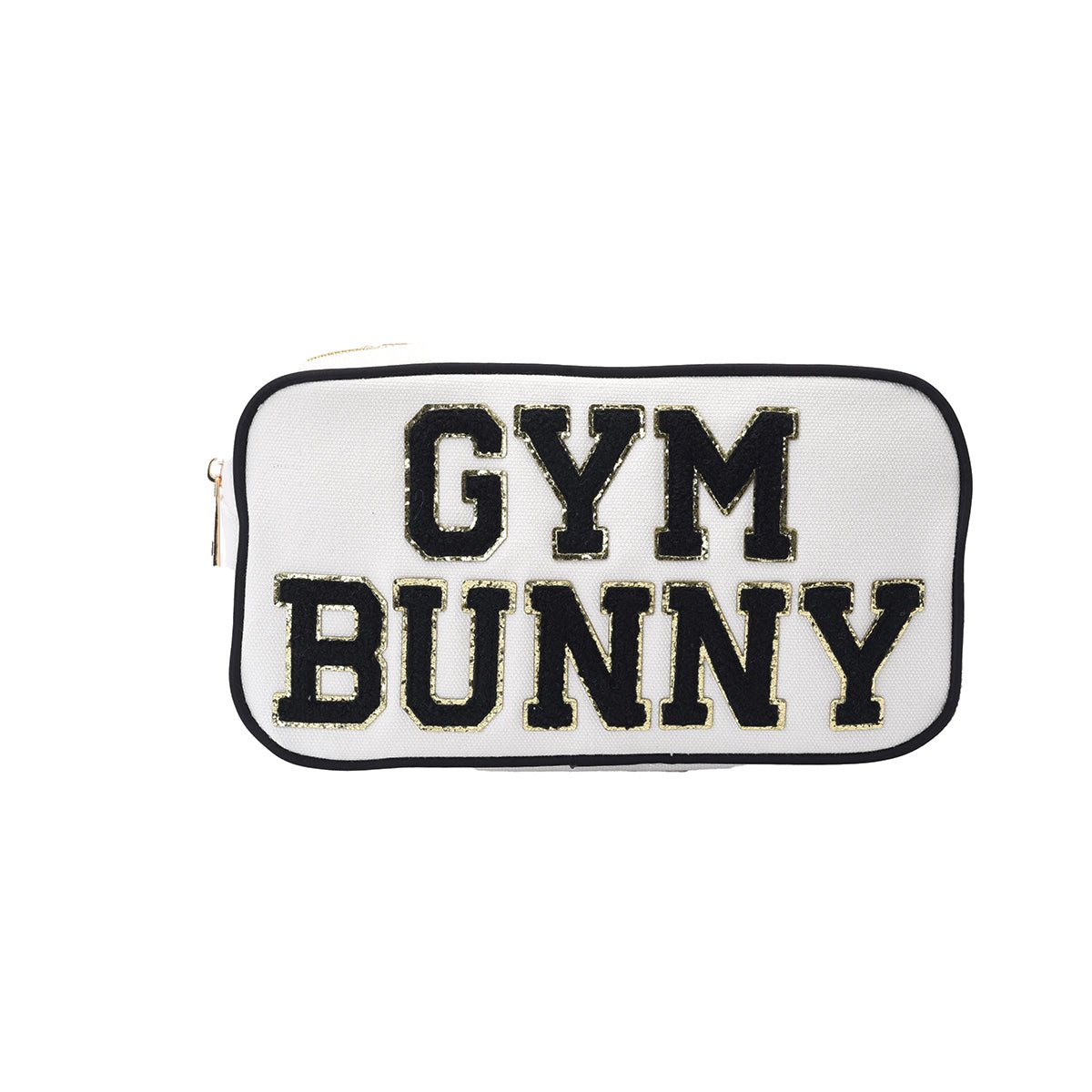 "Gym Bunny" Medium Pouch, Cream with Black Trim - The Happy Tribe