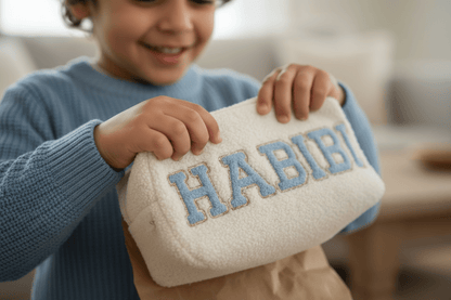 "Habibi" Medium Pouch, Cream Teddy - The Happy Tribe