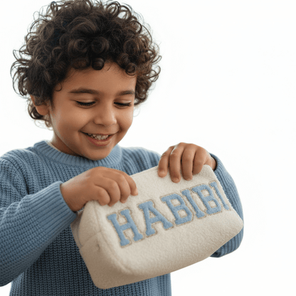 "Habibi" Medium Pouch, Cream Teddy - The Happy Tribe