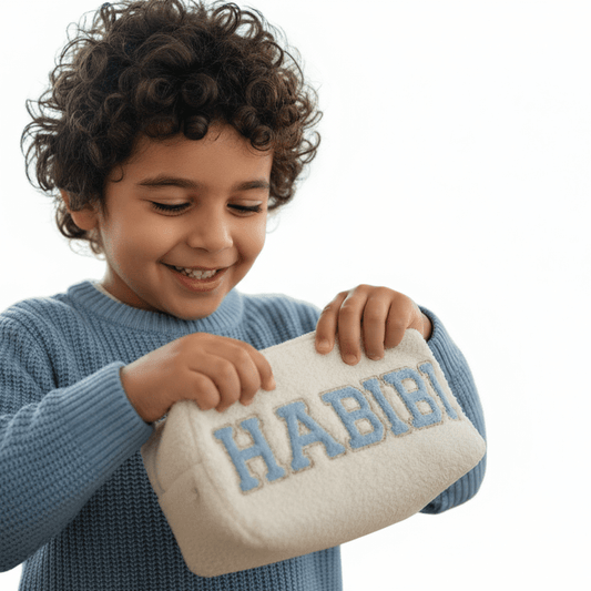"Habibi" Medium Pouch, Cream Teddy - The Happy Tribe
