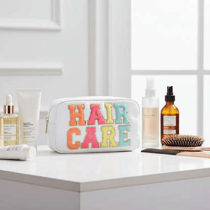 Hair Care" Medium Pouch, White - The Happy Tribe