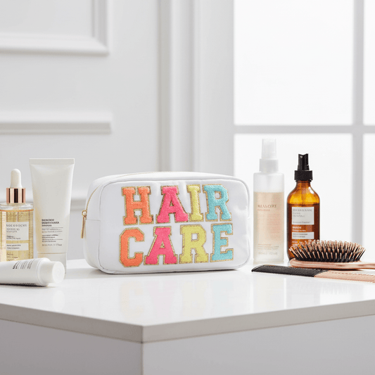 Hair Care" Medium Pouch, White - The Happy Tribe