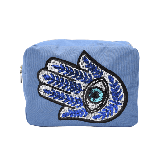 "Hamsa" Large Pouch, Blue - The Happy Tribe