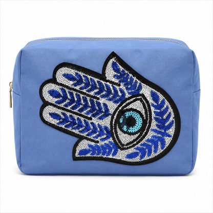"Hamsa" Large Pouch, Blue - The Happy Tribe