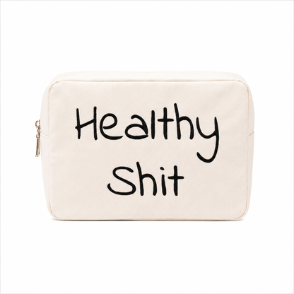 "Healthy Shit" Large Pouch, Cream - The Happy Tribe