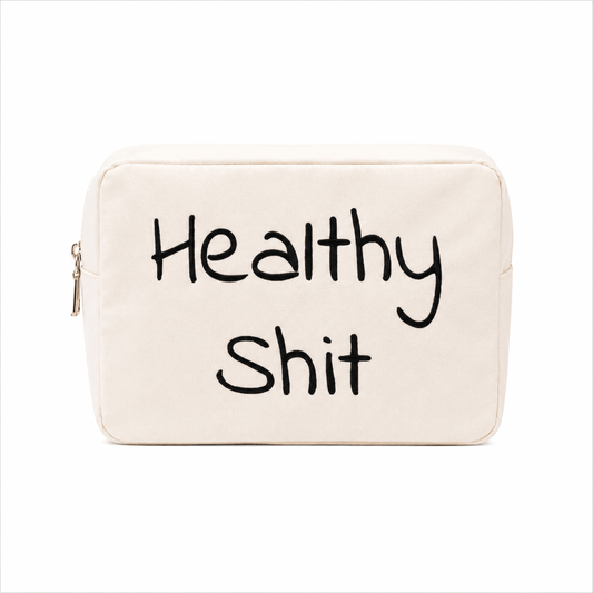 "Healthy Shit" Large Pouch, Cream - The Happy Tribe