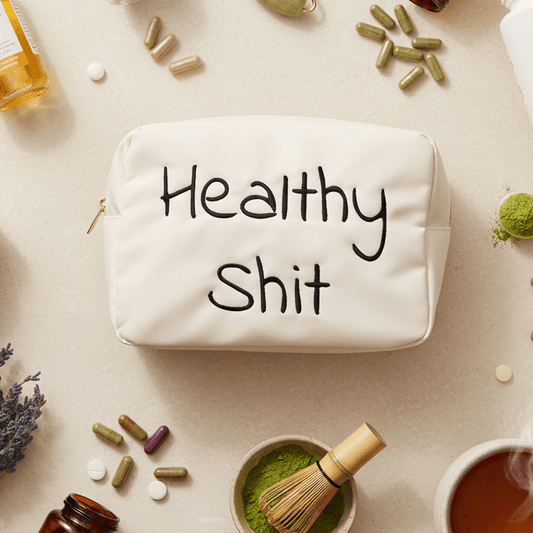 "Healthy Shit" Large Pouch, Cream - The Happy Tribe