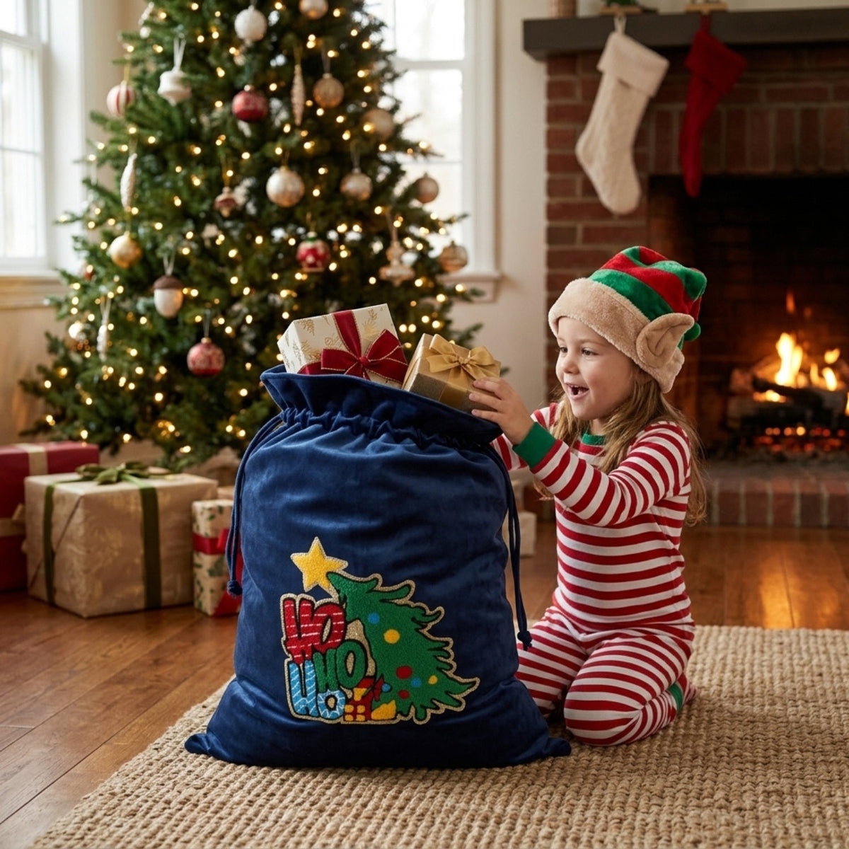 “Ho Ho Ho” Velvet Christmas Sack - The Happy Tribe