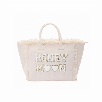 "Honeymoon" St Barths Tote Bag, Cream, Bride Tote - The Happy Tribe