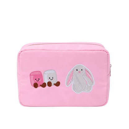 "Jellycat Bunny" Embroidered Large Pouch, Baby Pink - The Happy Tribe