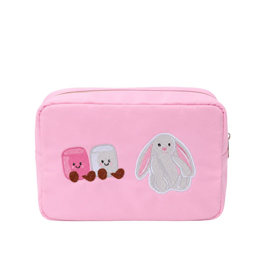 "Jellycat Bunny" Embroidered Large Pouch, Baby Pink - The Happy Tribe