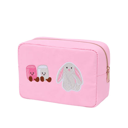 "Jellycat Bunny" Embroidered Large Pouch, Baby Pink - The Happy Tribe