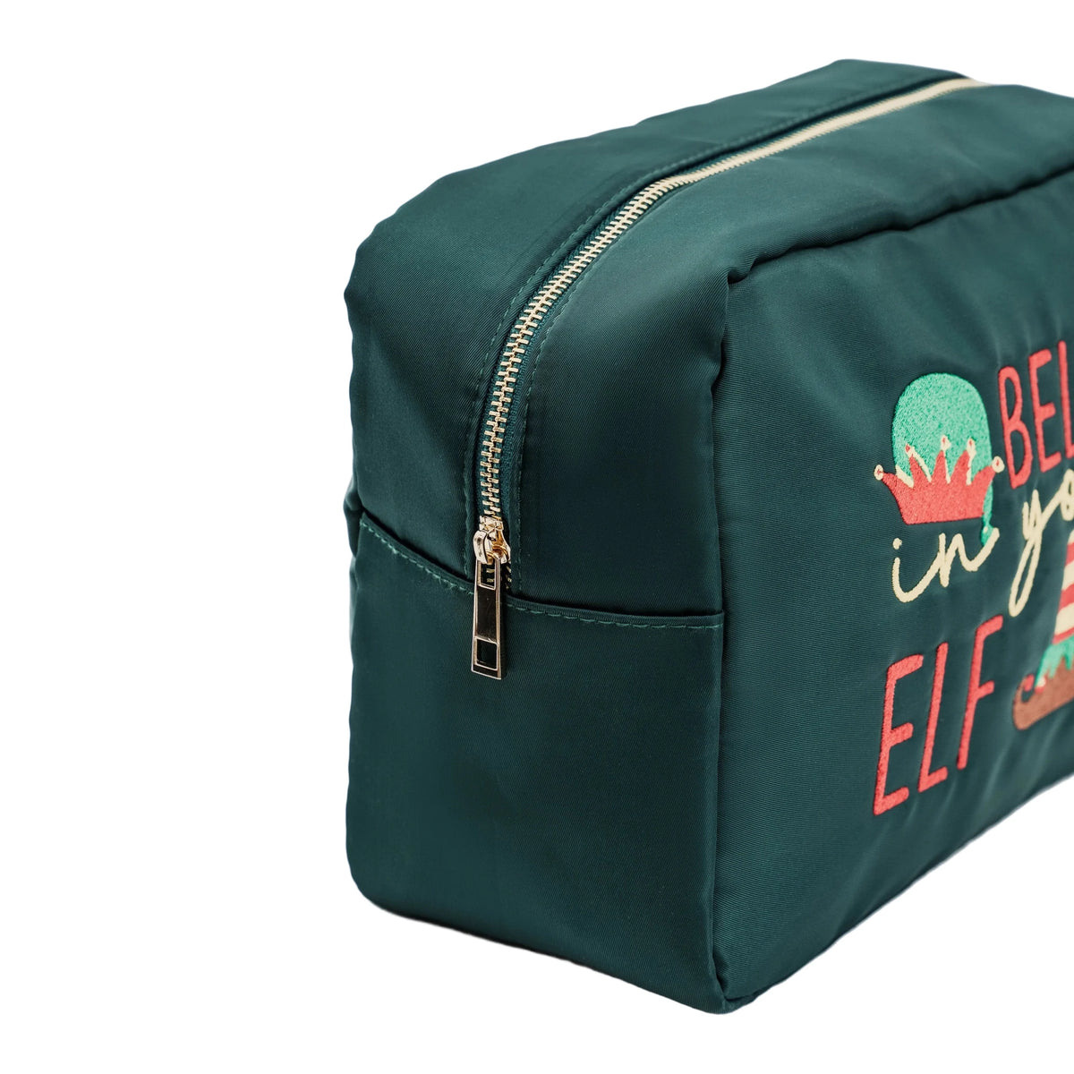 Large Green Christmas Pouch “Believe in Your Elf” - The Happy Tribe