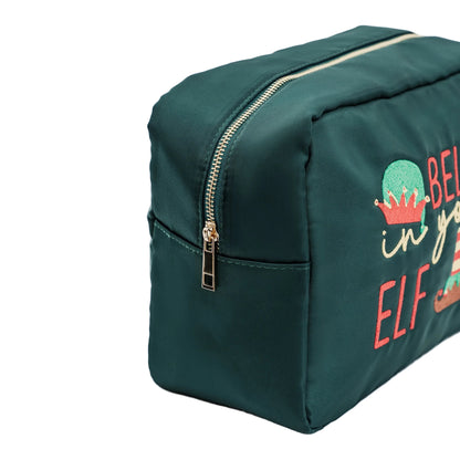 Large Green Christmas Pouch “Believe in Your Elf” - The Happy Tribe