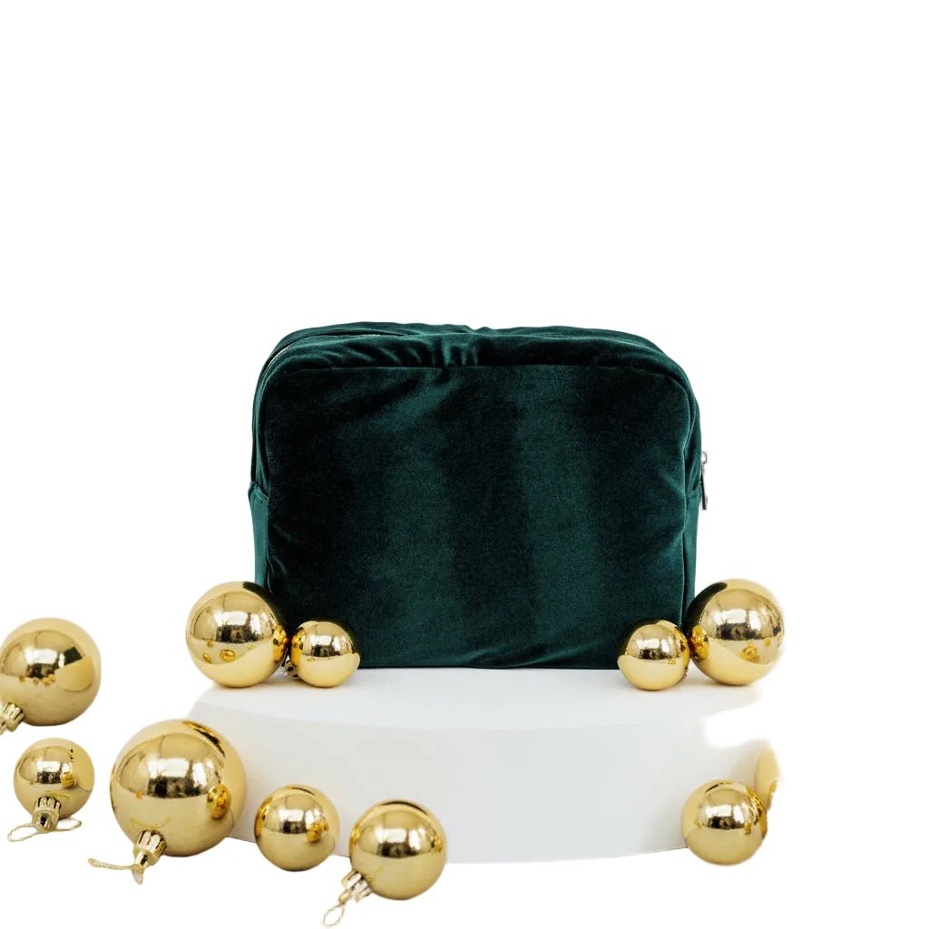 Large Green Velvet Pouch “Merry and Bright” (Limited Edition) - The Happy Tribe