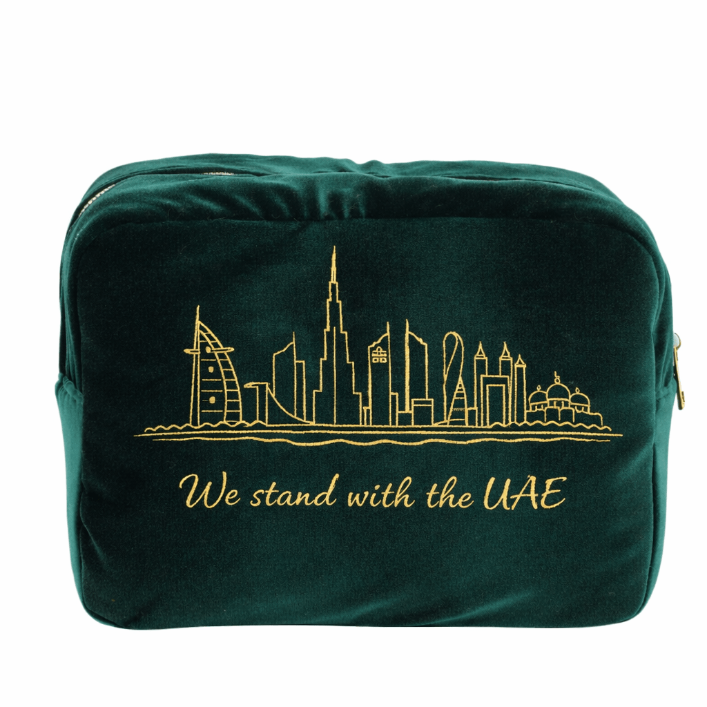 Large Green Velvet Pouch “ We stand with the UAE” - The Happy Tribe