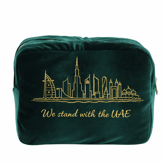 Large Green Velvet Pouch “ We stand with the UAE” - The Happy Tribe