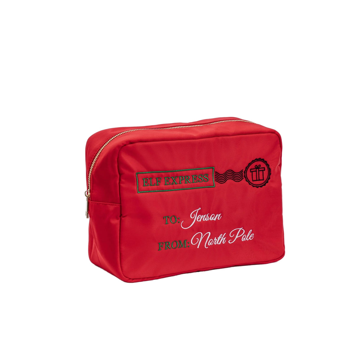 Large Red Pouch "Elf Express Personalised Christmas Pouch" - The Happy Tribe
