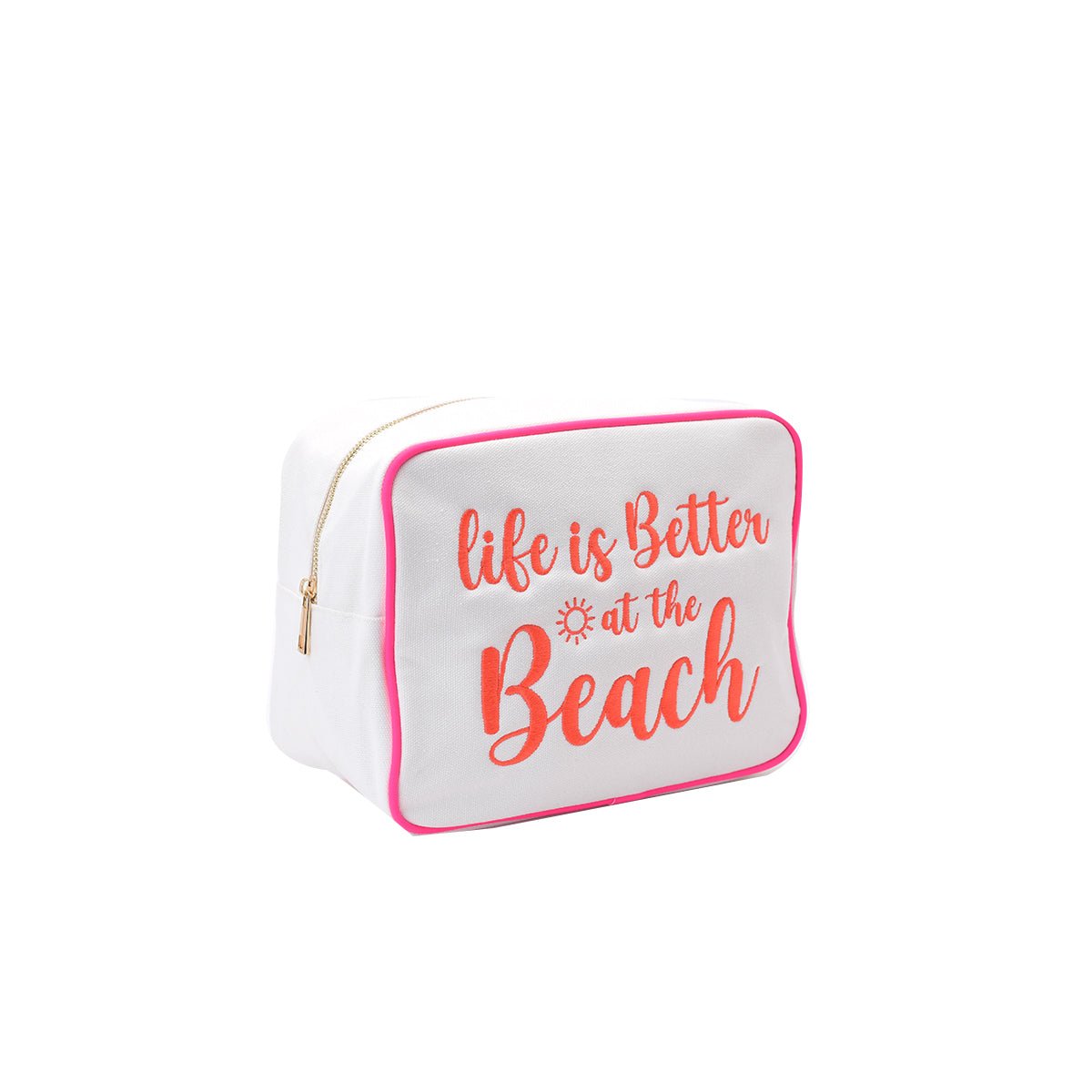 "Life is Better at the Beach" Large Pouch, Cream - The Happy Tribe