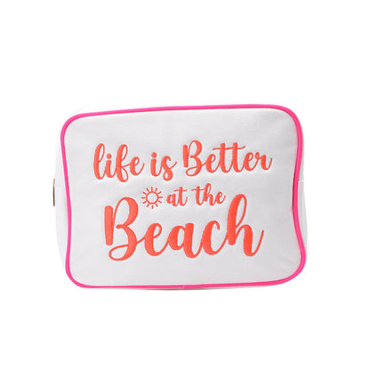 "Life is Better at the Beach" Large Pouch, Cream - The Happy Tribe