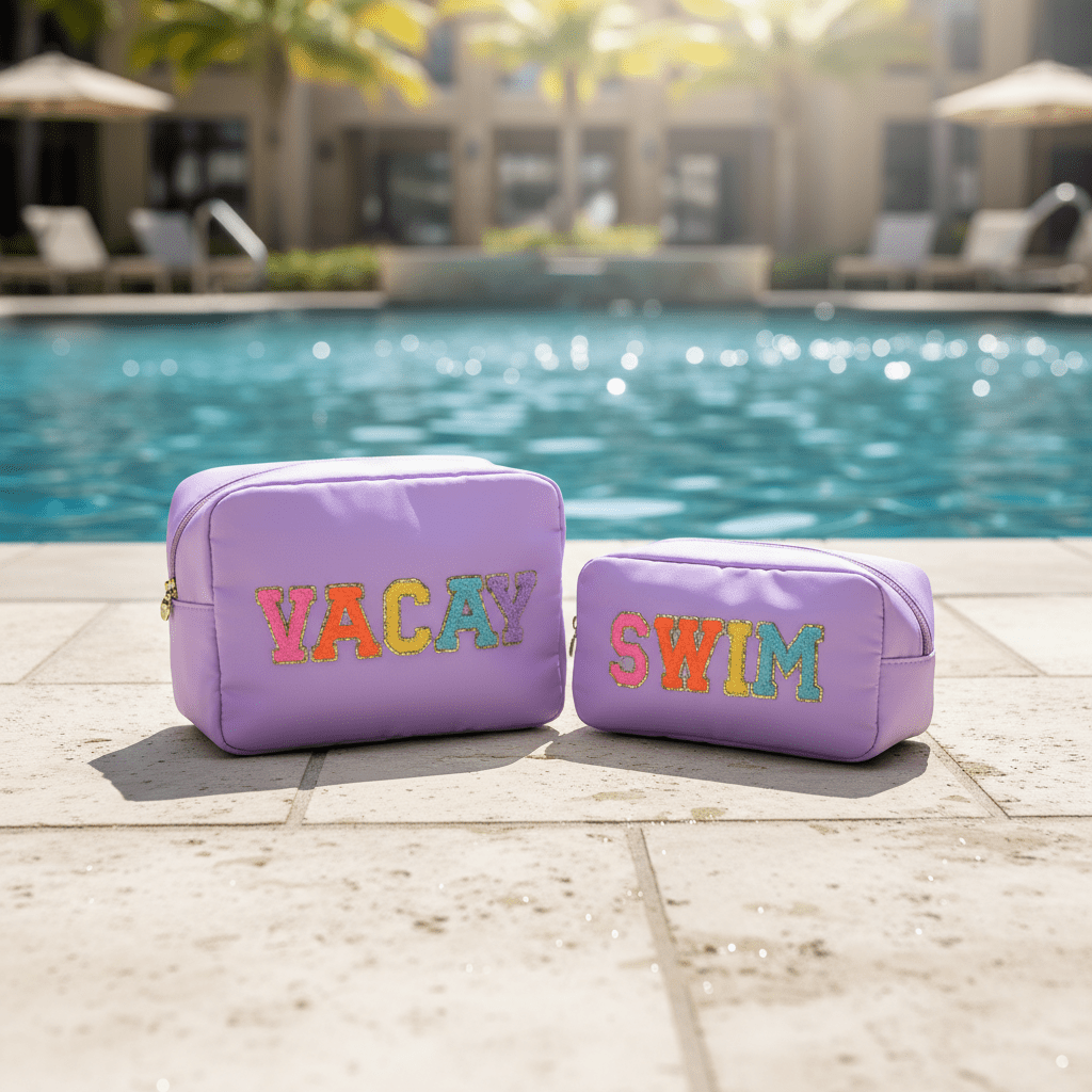 Lilac “Vacay & Swim” Bundle, Large & Medium Pouches - The Happy Tribe