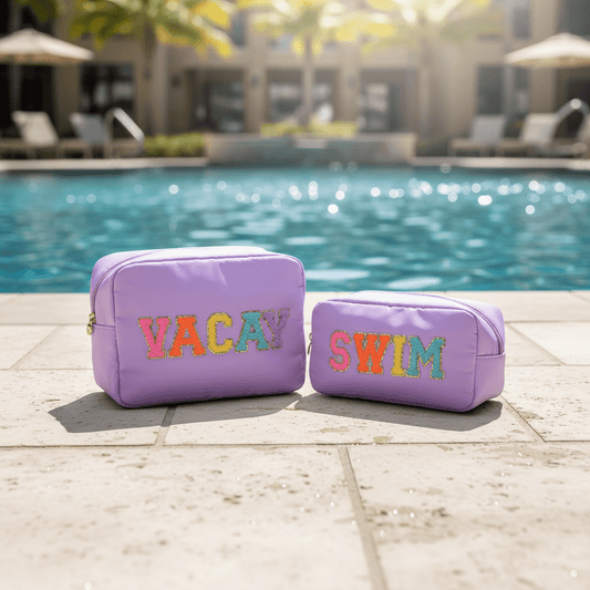 Lilac “Vacay & Swim” Bundle, Large & Medium Pouches - The Happy Tribe