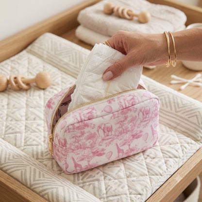Personalised Pink Toile 2-Pc Pouch Set