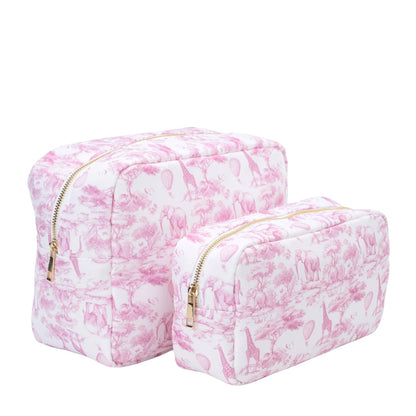 Personalised Pink Toile 2-Pc Pouch Set