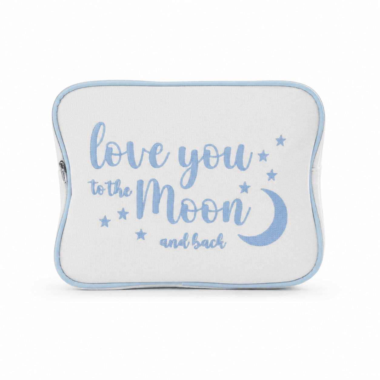 "Love You to the Moon and Back" Large Canvas Pouch, Cream with Blue Embroidery - The Happy Tribe