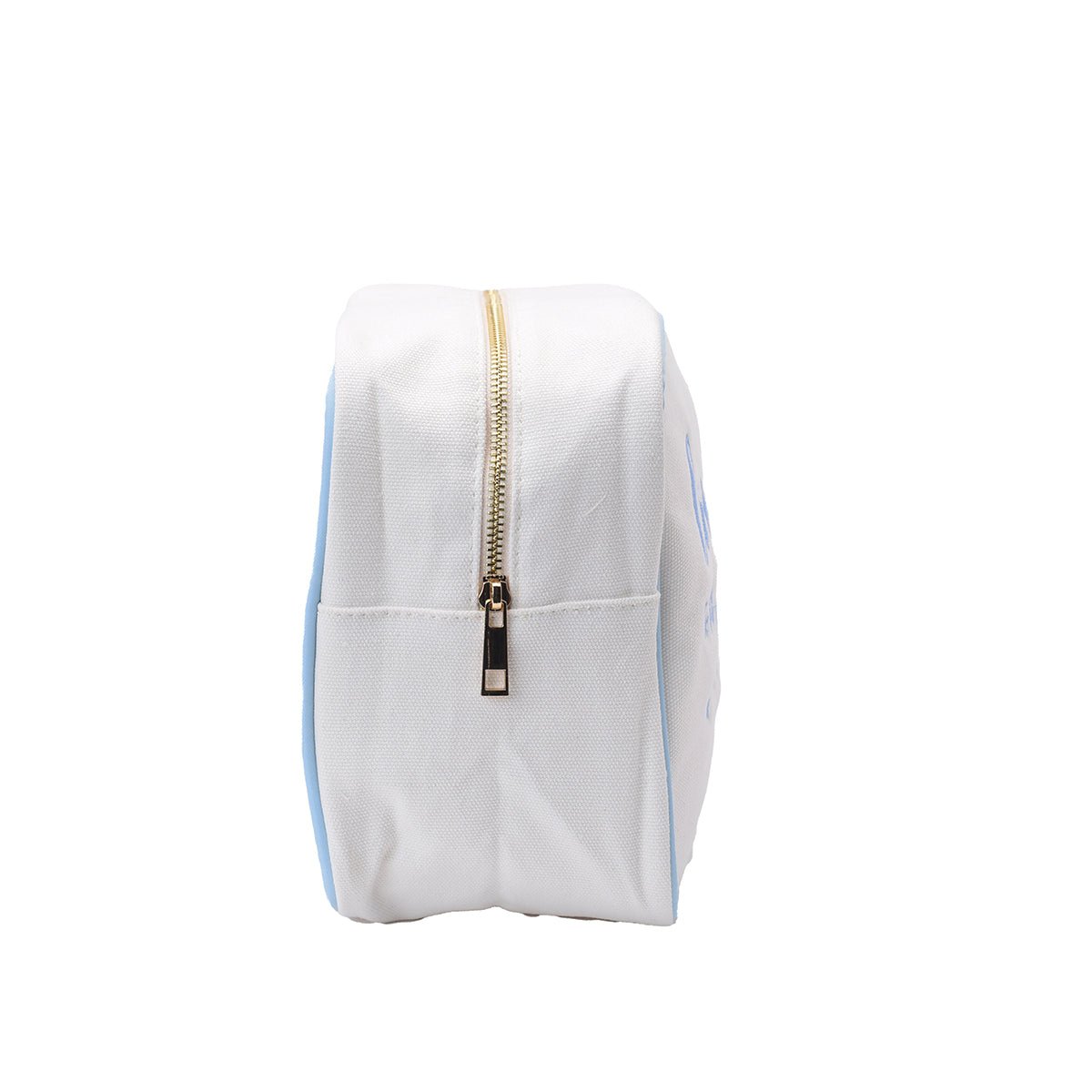 "Love You to the Moon and Back" Large Canvas Pouch, Cream with Blue Embroidery - The Happy Tribe