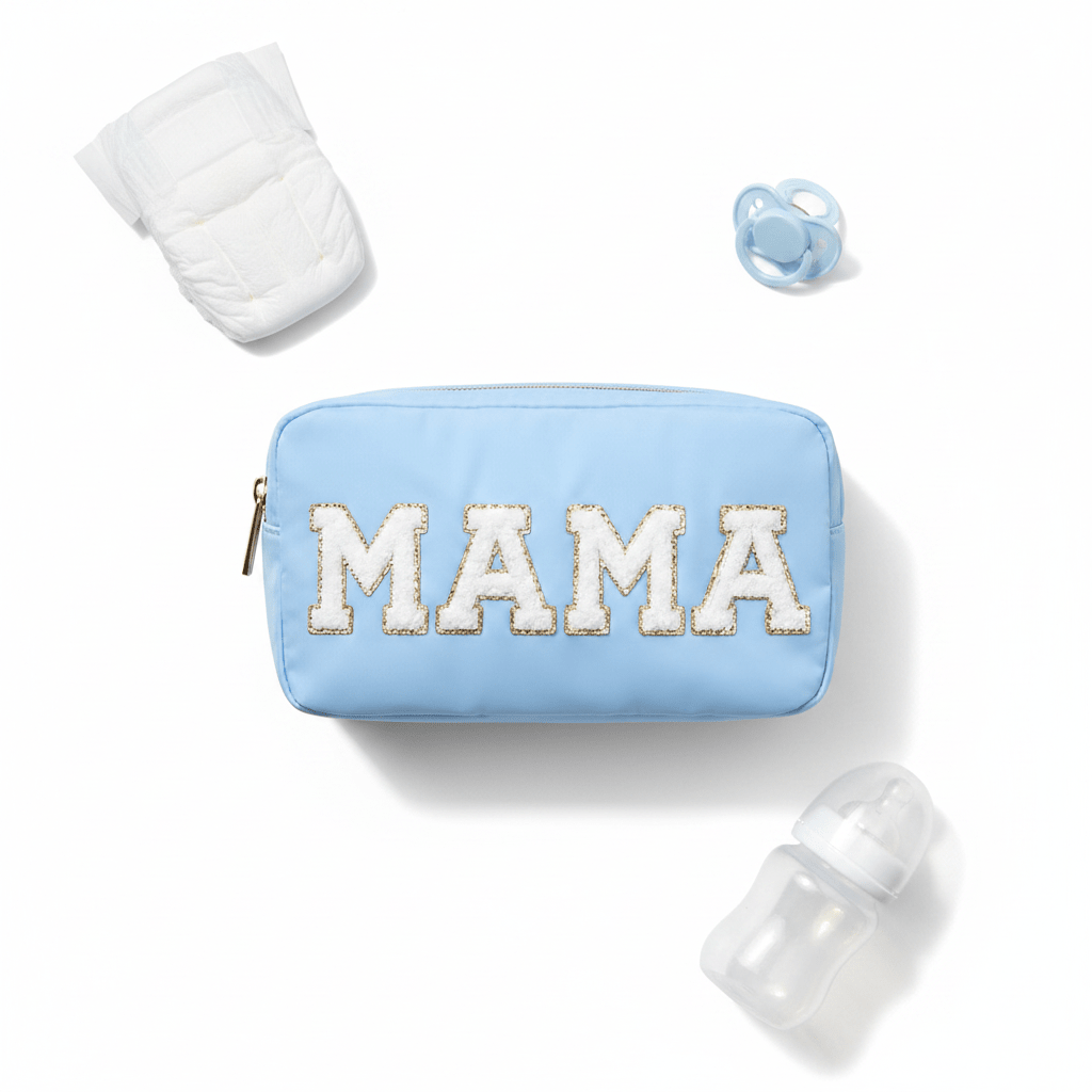 "MAMA" Medium Pouch, Baby Blue - The Happy Tribe