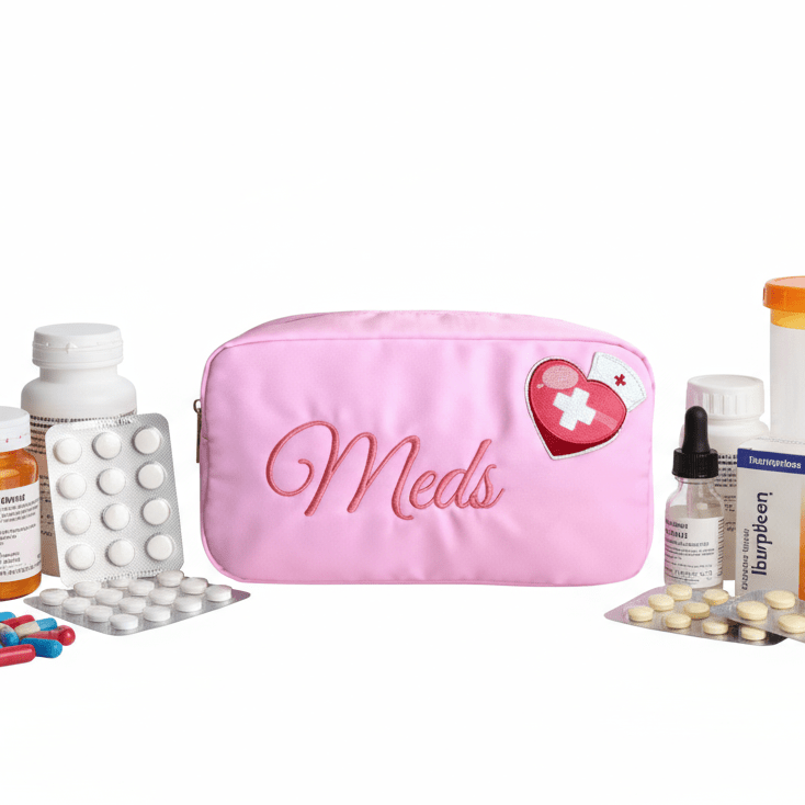 "Meds" Medium Pouch, Baby Pink - The Happy Tribe