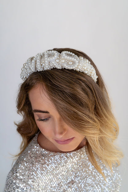 "Mrs" Bridal Headband, White - The Happy Tribe
