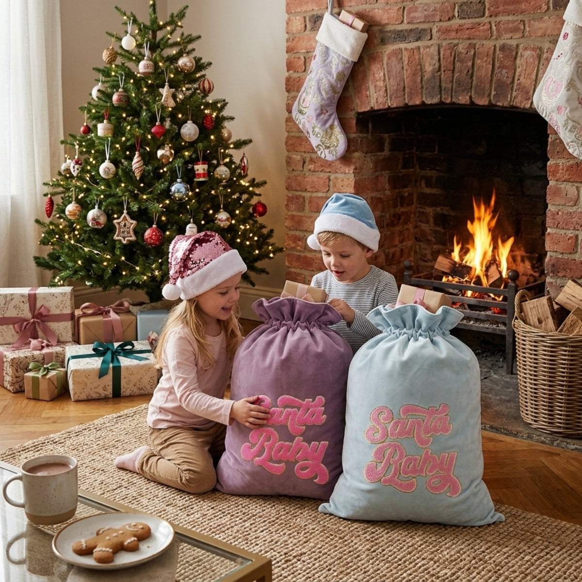Neon Pink “Santa Baby” Velvet Christmas Sack - The Happy Tribe