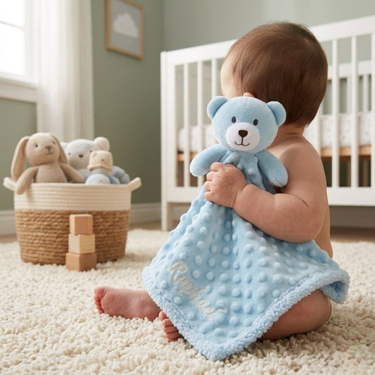 Personalised Baby Comforter, Blue - The Happy Tribe