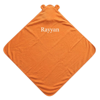 Personalised Bear Hooded Towel, Orange - The Happy Tribe