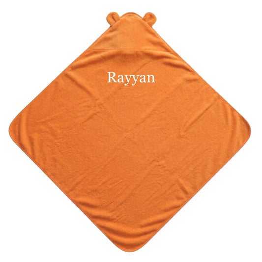 Personalised Bear Hooded Towel, Orange - The Happy Tribe