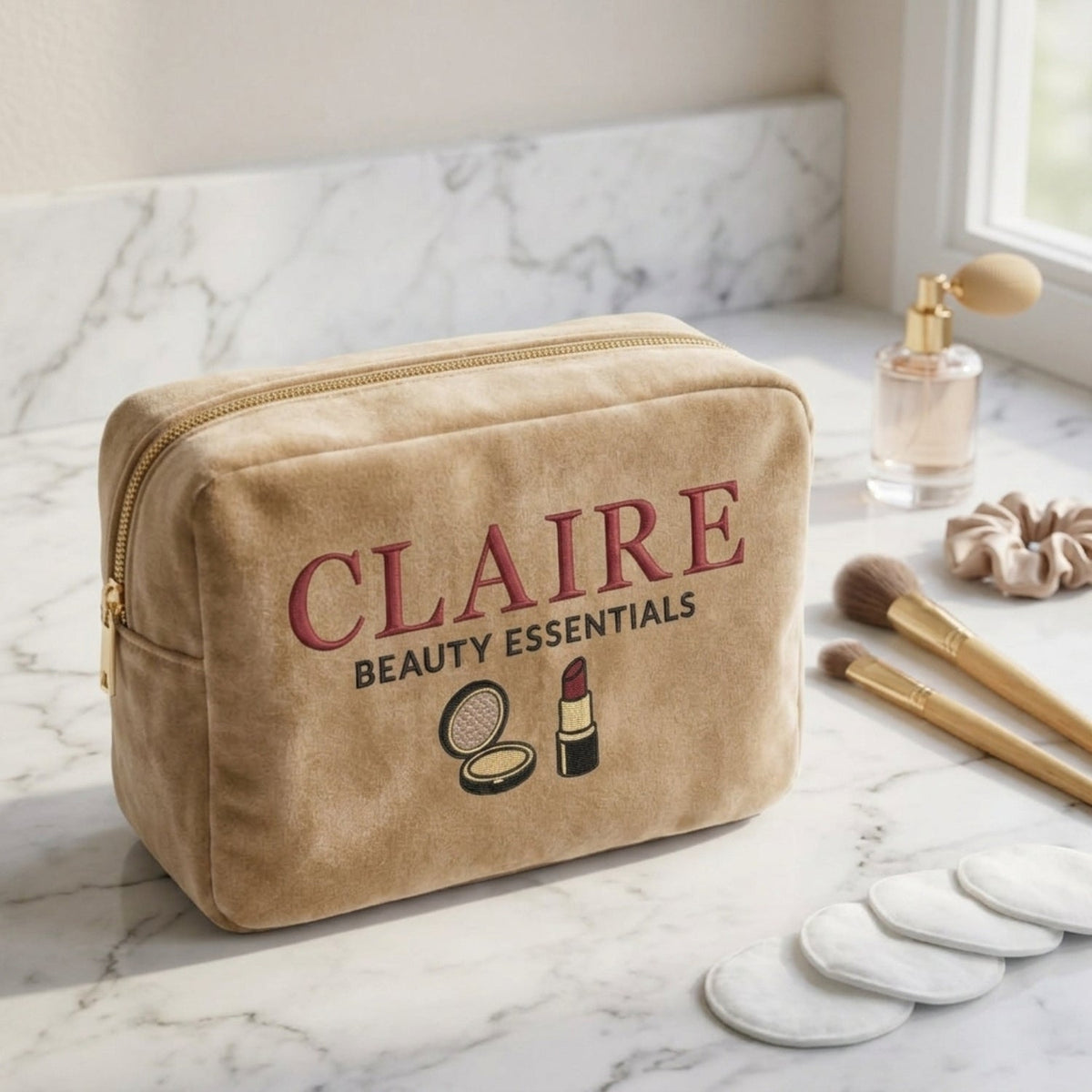 Personalised “Beauty Essentials” Velvet Pouch - The Happy Tribe