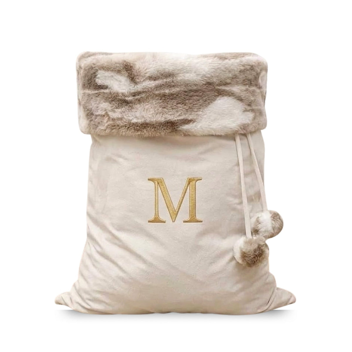Personalised Embroidered Velvet Christmas Sack with Pompoms - The Happy Tribe