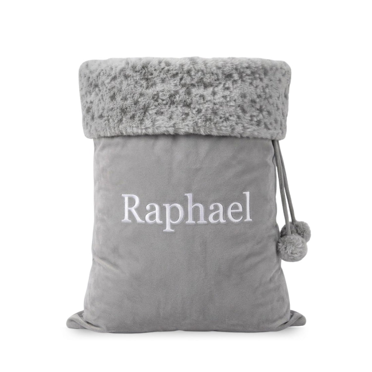 Personalised Embroidered Velvet Christmas Sack with Pompoms - The Happy Tribe