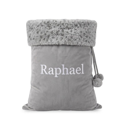 Personalised Embroidered Velvet Christmas Sack with Pompoms - The Happy Tribe