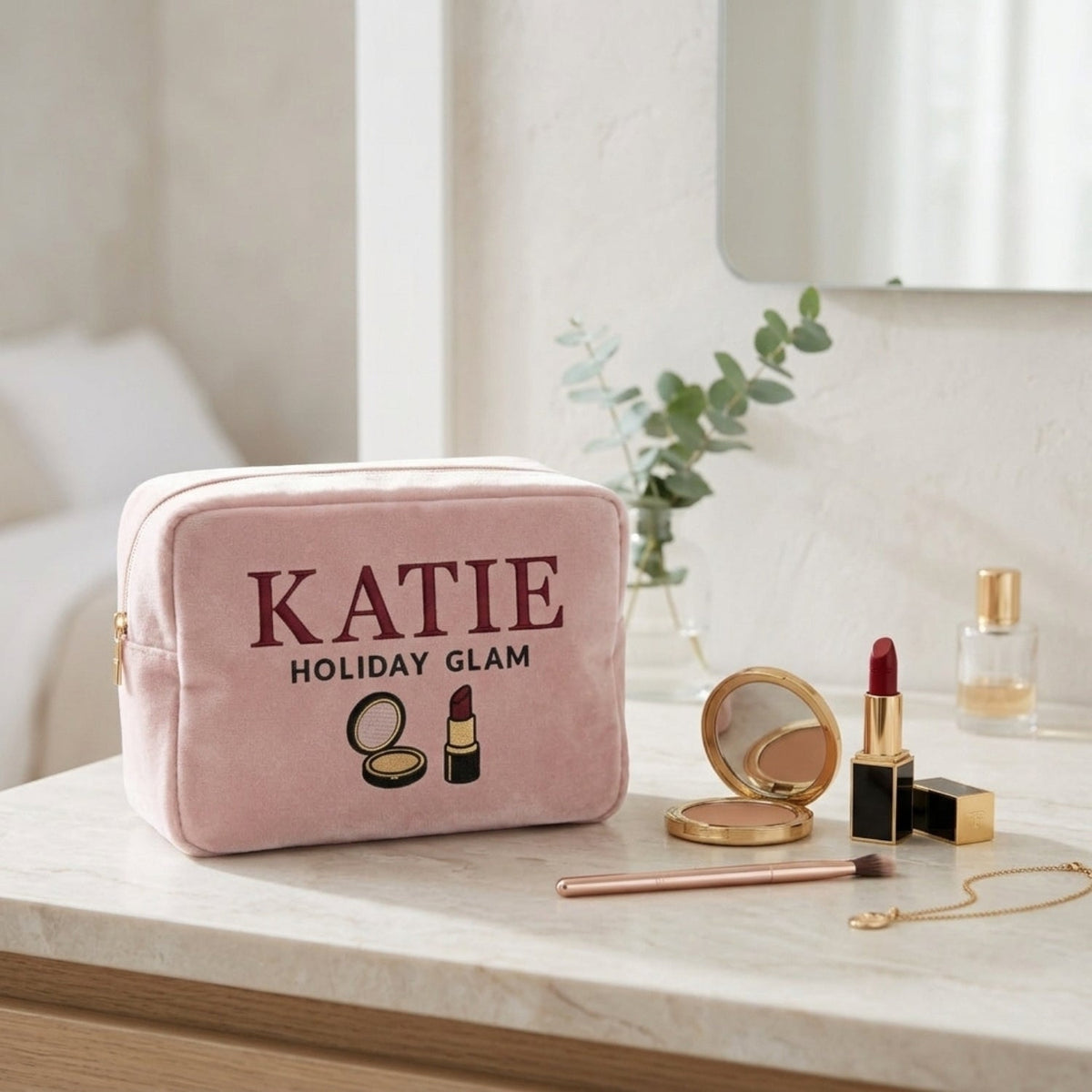 Personalised “Holiday Glam” Velvet Pouch - The Happy Tribe