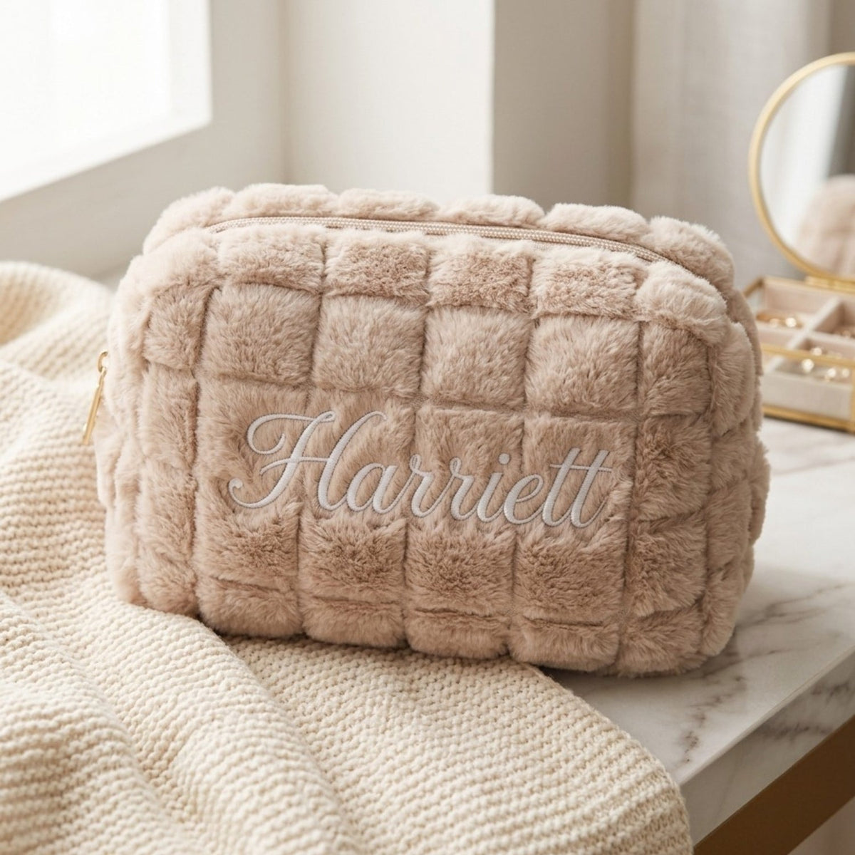 Personalised Medium Faux Fur Pouch - The Happy Tribe