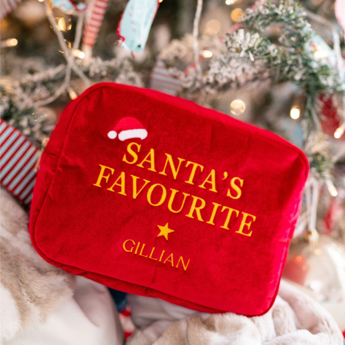 Personalised “Santa’s Favourite” Velvet Christmas Pouch - The Happy Tribe