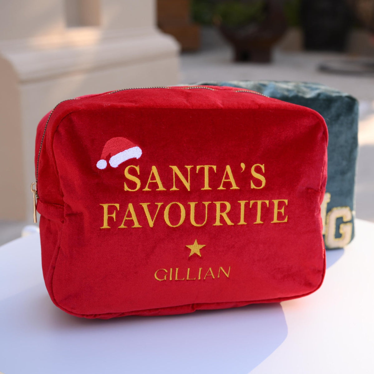 Personalised “Santa’s Favourite” Velvet Christmas Pouch - The Happy Tribe